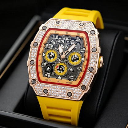 ⌚Men's Luxury barrel-shaped watch Rhinestone Embellished Watch