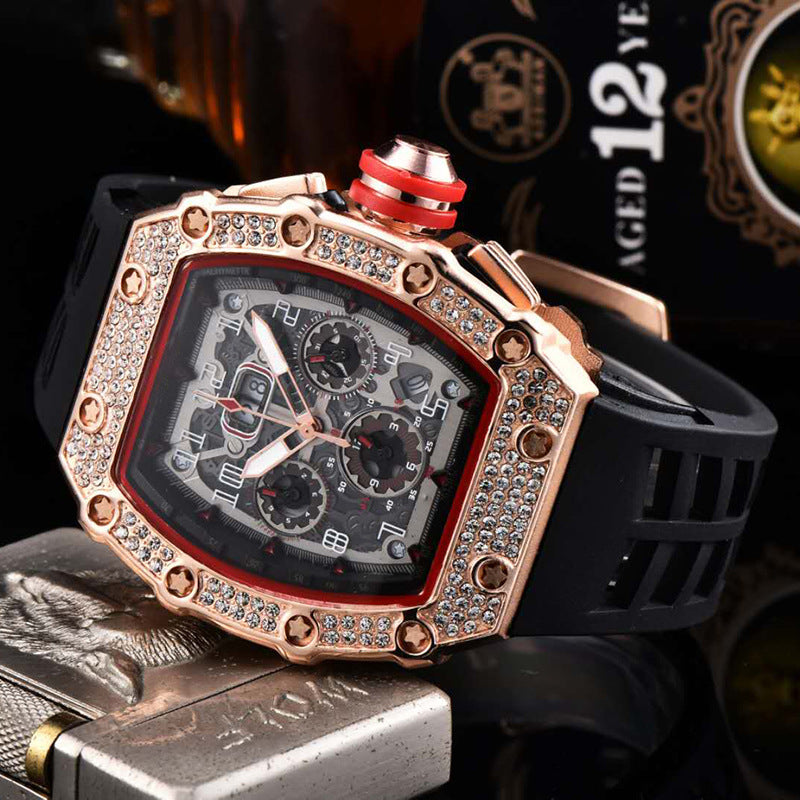 ⌚Men's Luxury barrel-shaped watch Rhinestone Embellished Watch