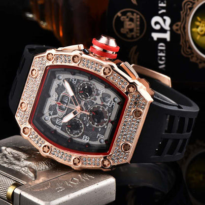 ⌚Men's Luxury barrel-shaped watch Rhinestone Embellished Watch