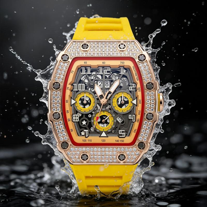 ⌚Men's Luxury barrel-shaped watch Rhinestone Embellished Watch