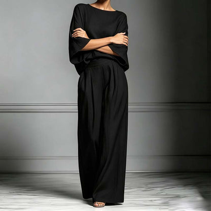 🏆LAST DAY SALE 50% OFF🔥Women's Two-Piece Loose Fit Top and Wide-Leg Pants Set