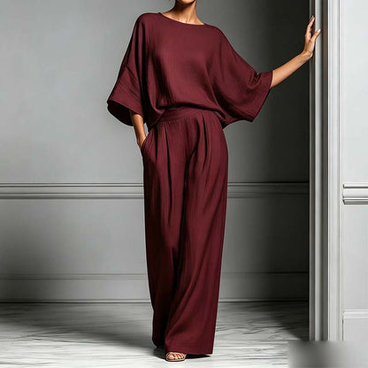 🏆LAST DAY SALE 50% OFF🔥Women's Two-Piece Loose Fit Top and Wide-Leg Pants Set